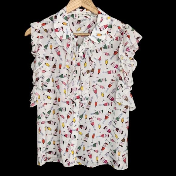 Alice & Olivia Silk Blouse Ruffle Robbie Size M celebrate new year - Picture 2 of 10
